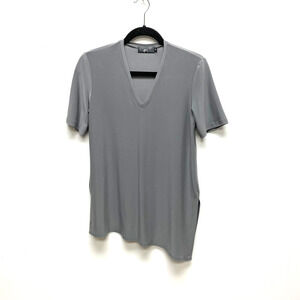 Sympli Womens Gray V-Neck Short Sleeve Side Slit Asymmetrical Hem Tunic Top 10